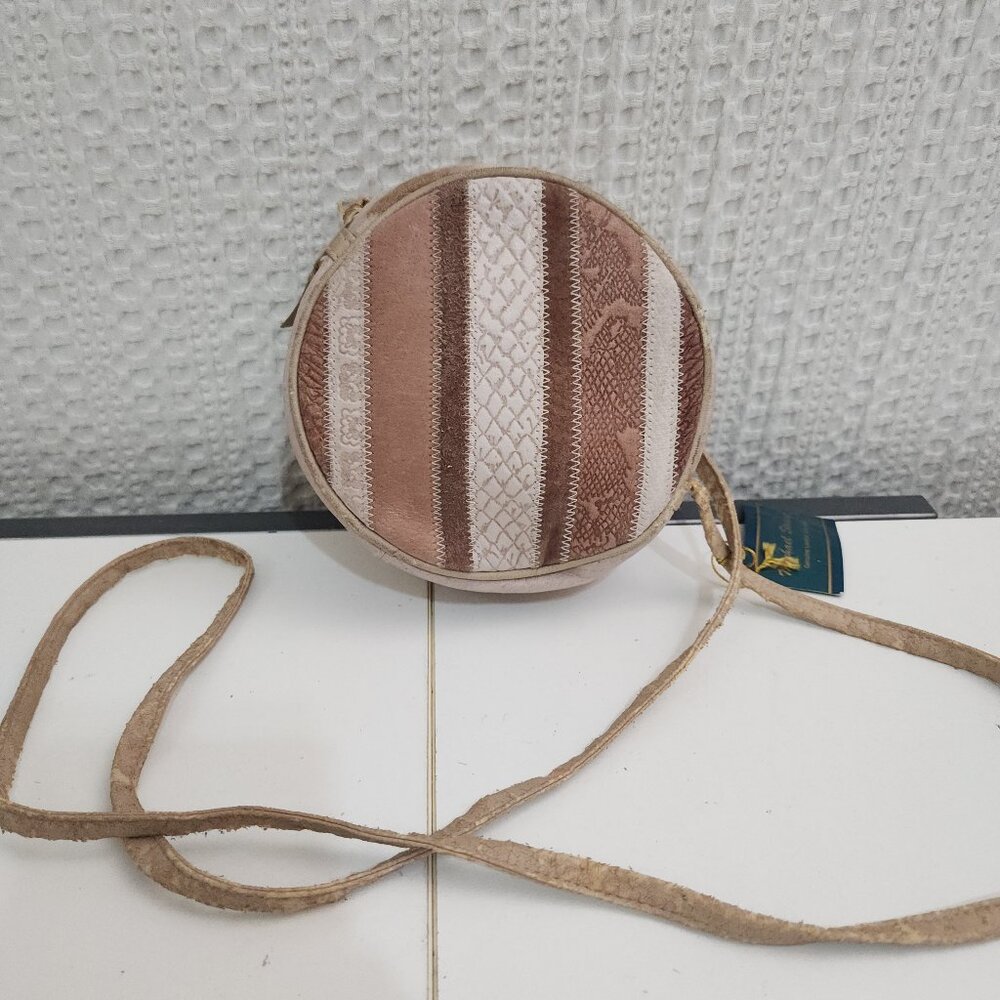 Vintage Michael Stevens Genuine Leather Round Crossbody Bag Boho Neutral